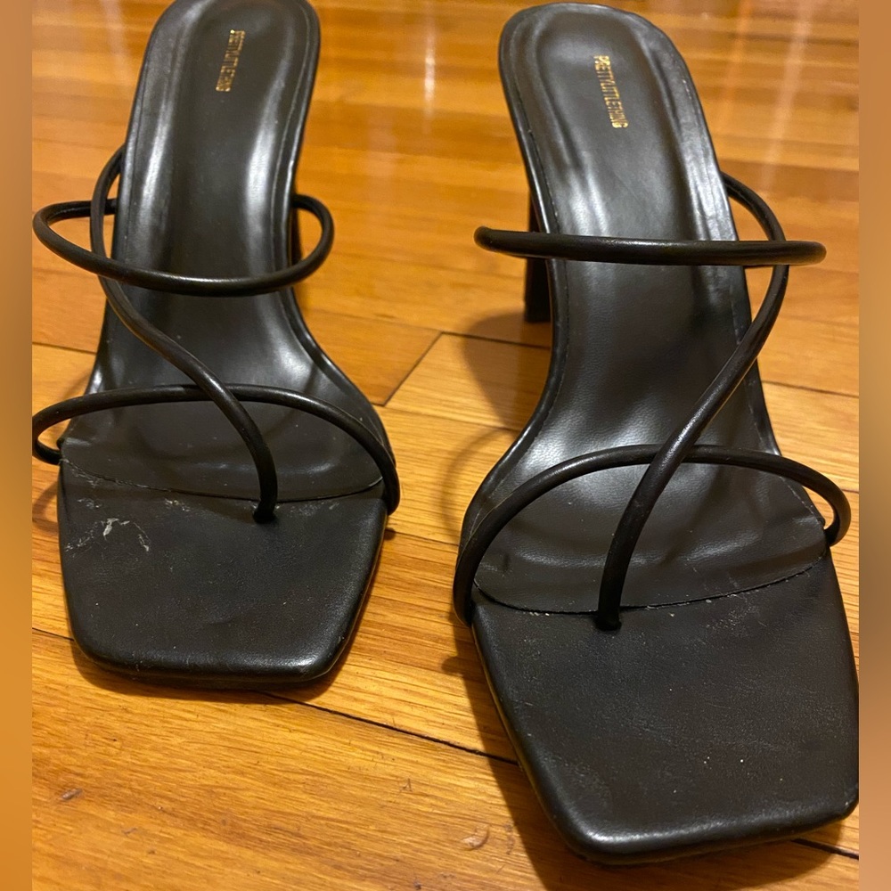 Black triple strap heels
